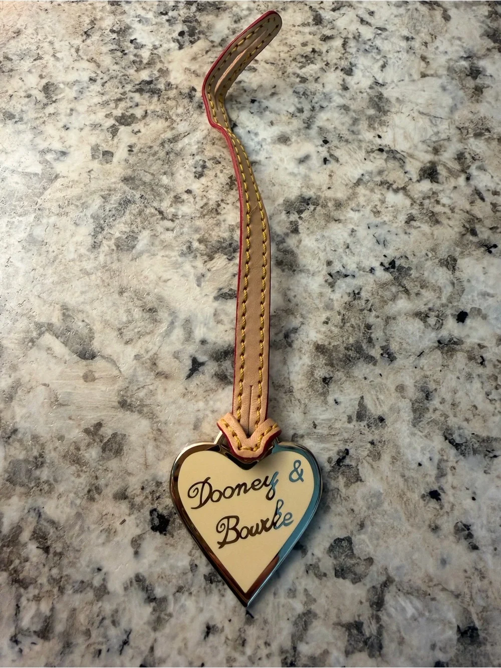 Dooney & Bourke Cream Heart Leather Tag with Tan Nude-Trim Strap Y2K